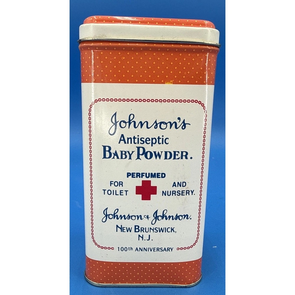 Vintage Johnson's Antiseptic Baby Powder Tin with Lid 100th Anniversary Empty